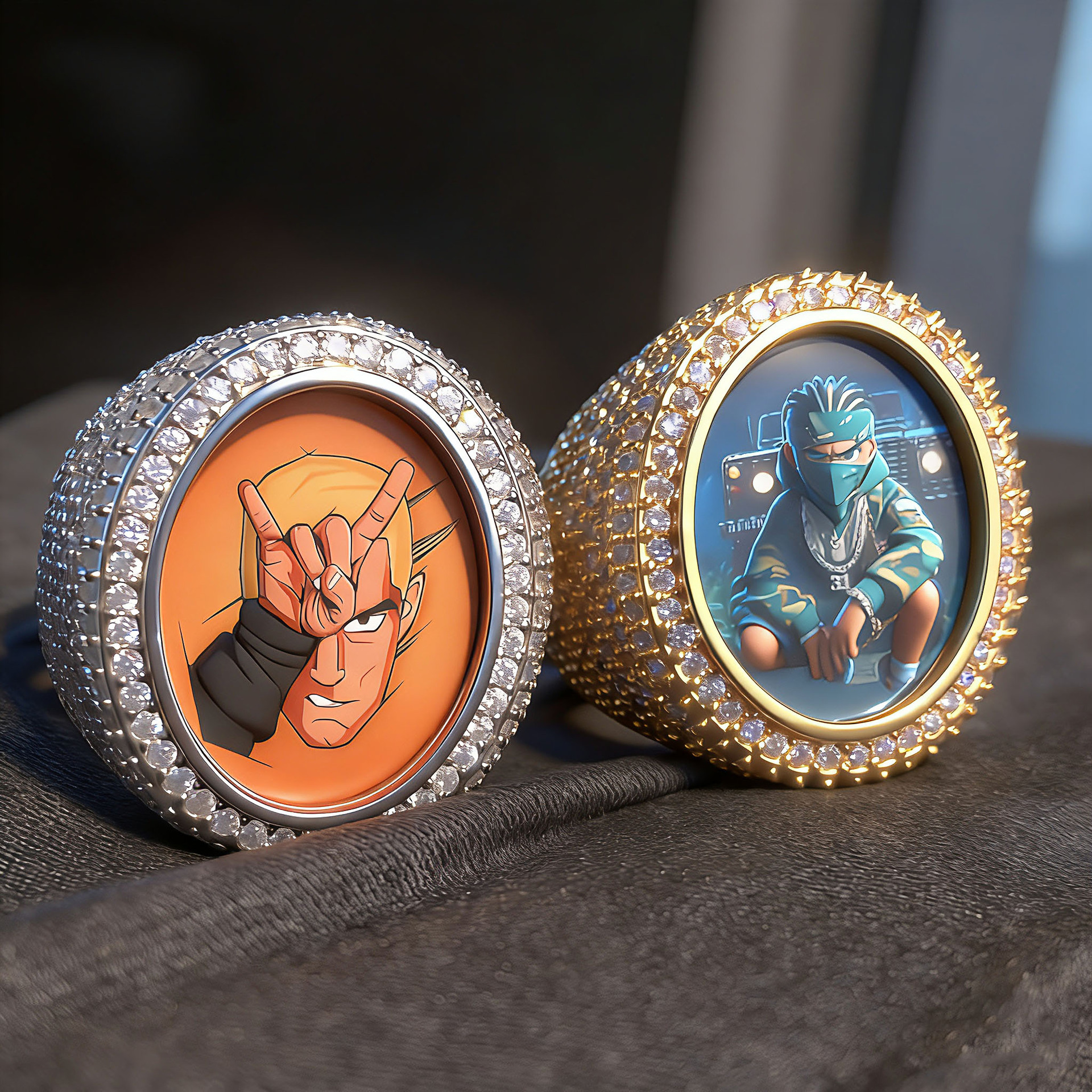 Custom Photo Oval Hip Hop Ring, Full Pave Cubic Zirconia Personalized Picture Ring — detail 3