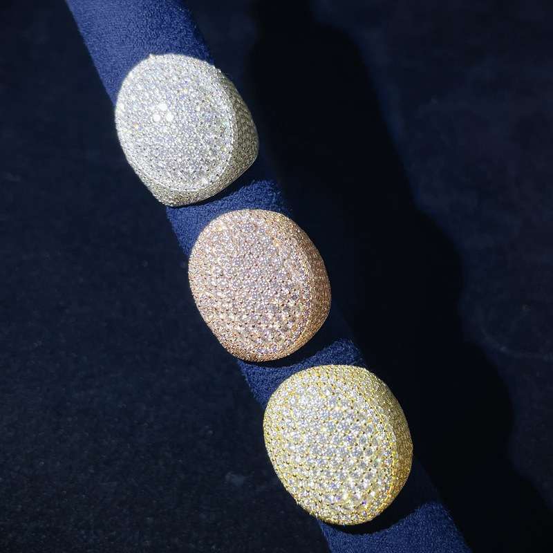 Iced Out Oval Dome Ring Full Paved Cubic Zirconia Hip Hop Chunky Statement Ring — detail 2
