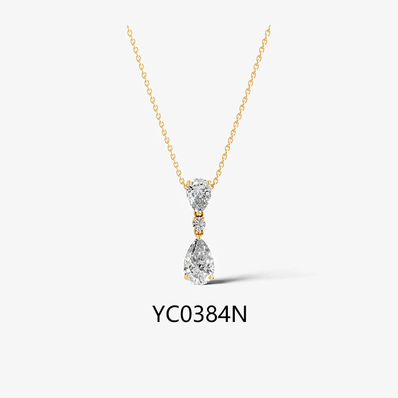 Three Stone Moissanite Necklace - Pear · 40+5cm Adjustable Chain