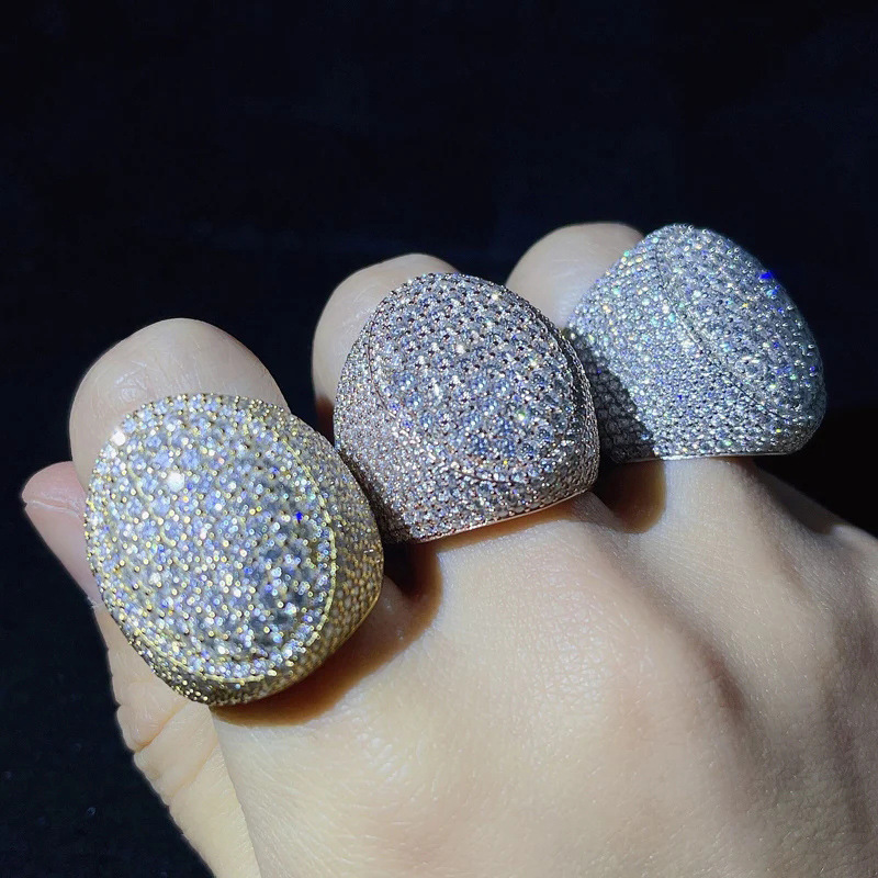 Iced Out Oval Dome Ring Full Paved Cubic Zirconia Hip Hop Chunky Statement Ring — detail 5