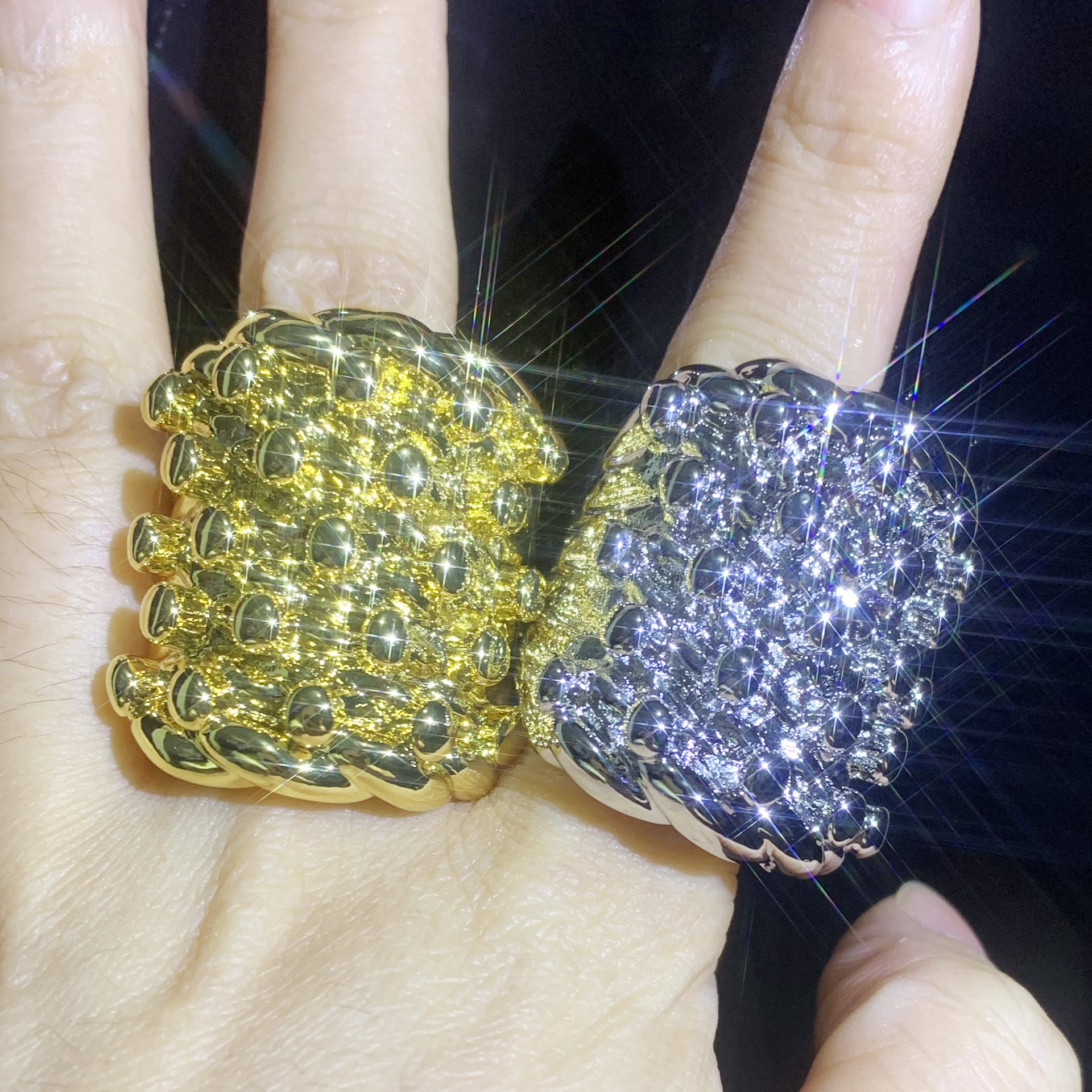 Iced Out Lava Texture Wide Band Ring Hip Hop Cubic Zirconia Ring For Men — detail 3