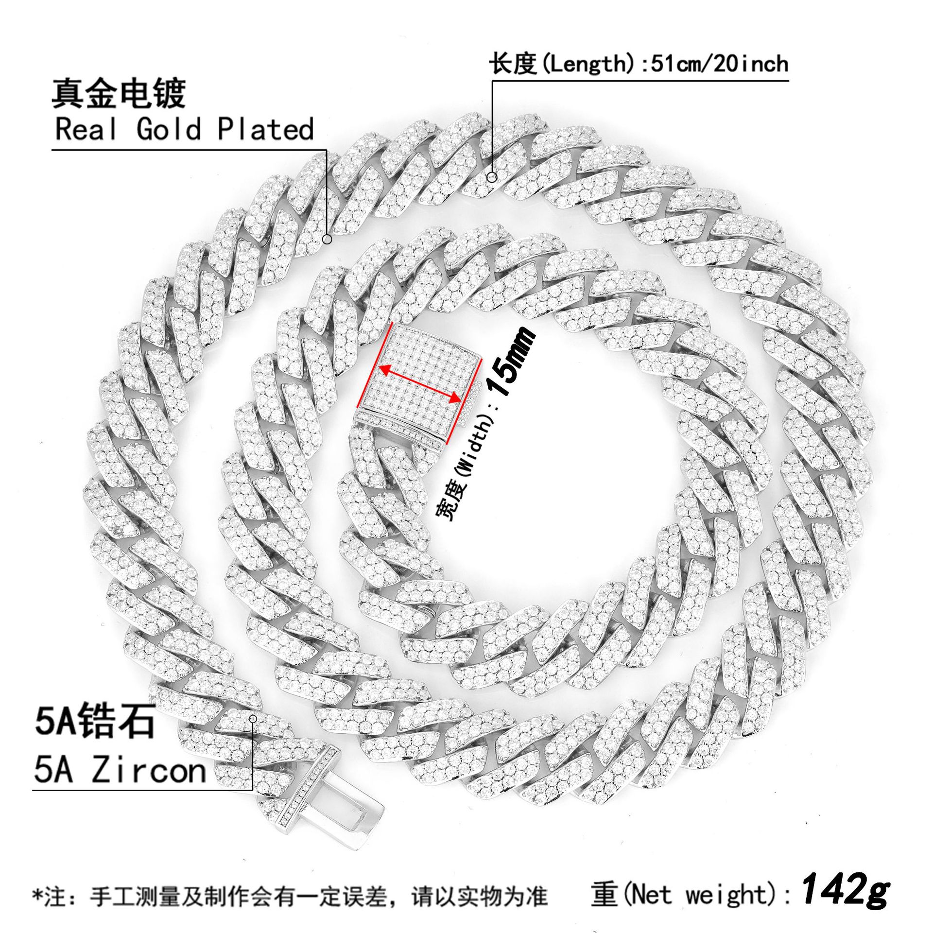 AODHY 8–15mm Double-Row Diamond-Shaped Iced-Out Cuban Link Necklace & Bracelet — detail 4