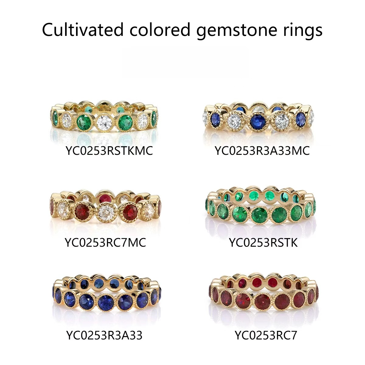 S925 Sterling Silver Cultivated Gemstone Eternity Ring, Colored Gemstone Moissanite Stackable Band — detail 3