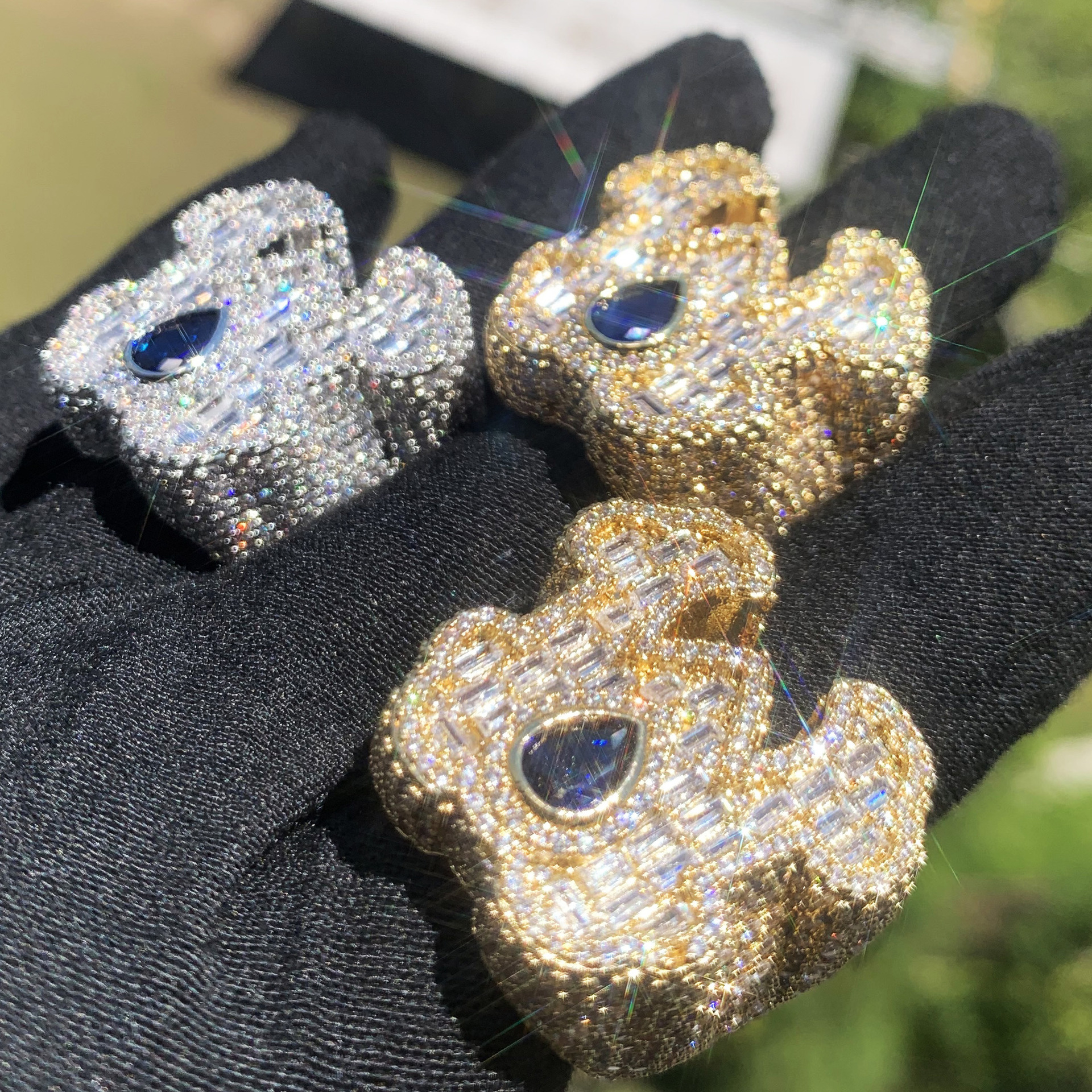 Iced Out Blue Teardrop T Square CZ Hip Hop Ring For Men — detail 1