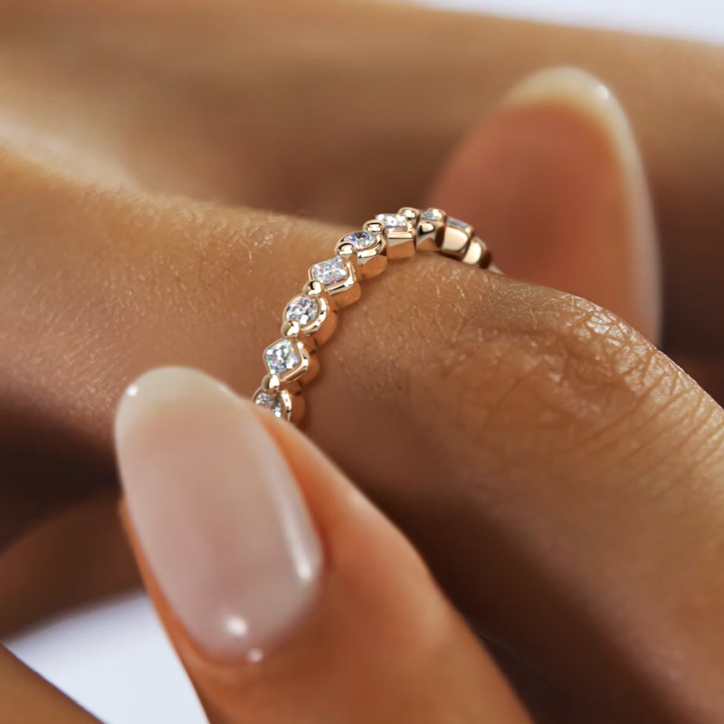 Princess & Round Moissanite Eternity Band Ring, S925 Sterling Silver 18K Gold Plated — detail 1