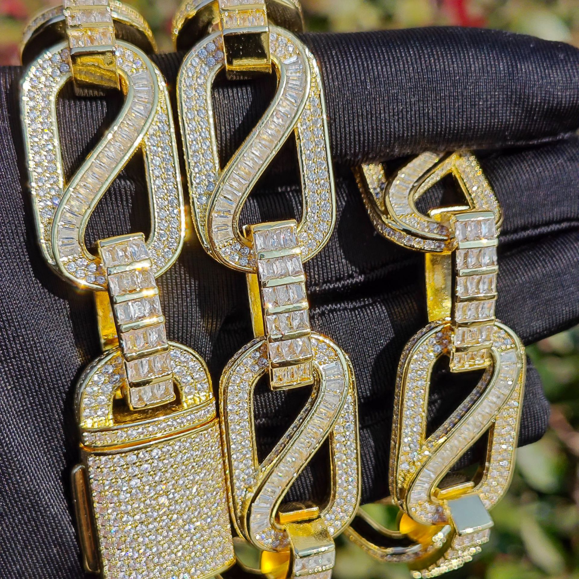 Unisex 18mm / 20mm Stone-Set Geometric Link Necklace & Bracelet — detail 1
