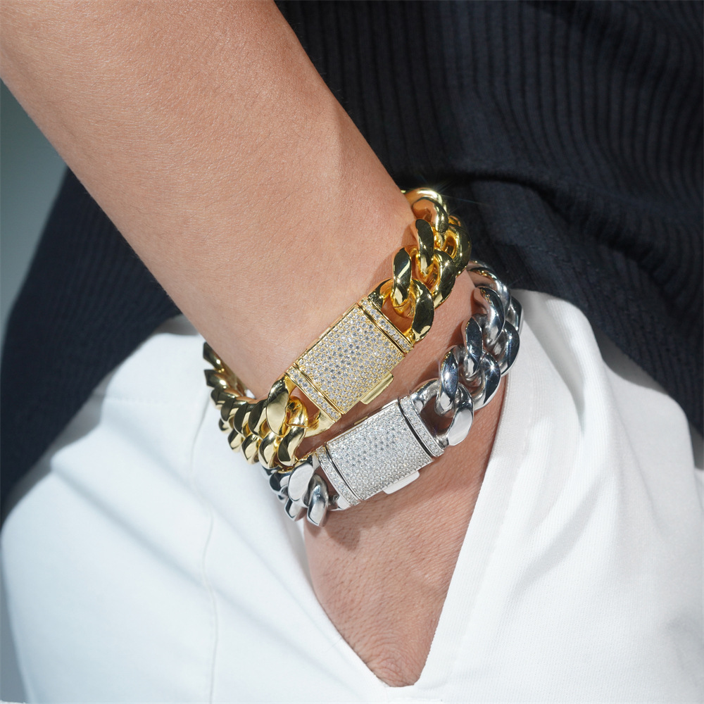 12mm Cuban Link Bracelet & Necklace with Moissanite Clasp — 7–9 in / 18–24 in — detail 11