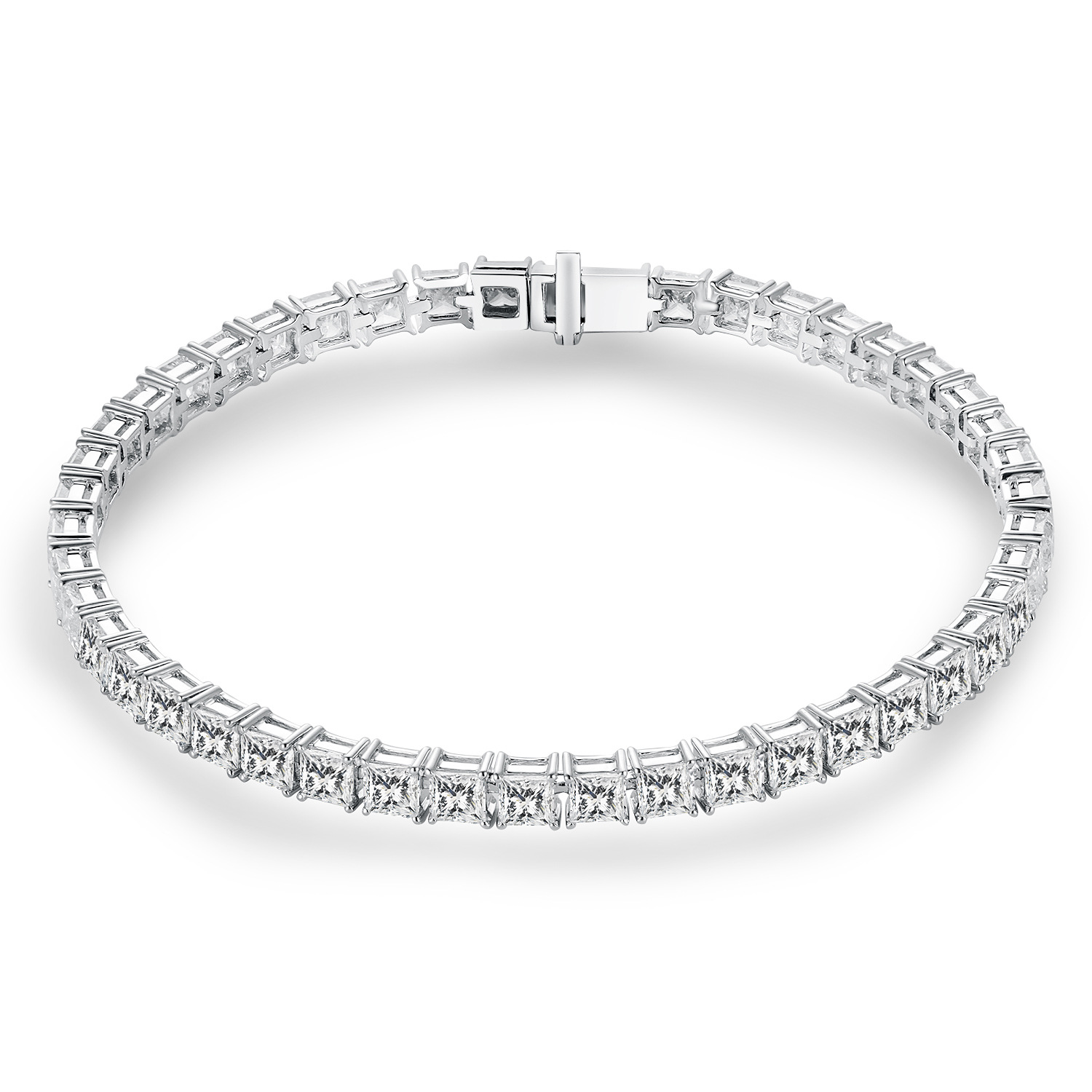 18K White Gold Princess-Cut Lab-Grown Diamond Tennis Bracelet – Approx. 8.7ct, 17cm — detail 5