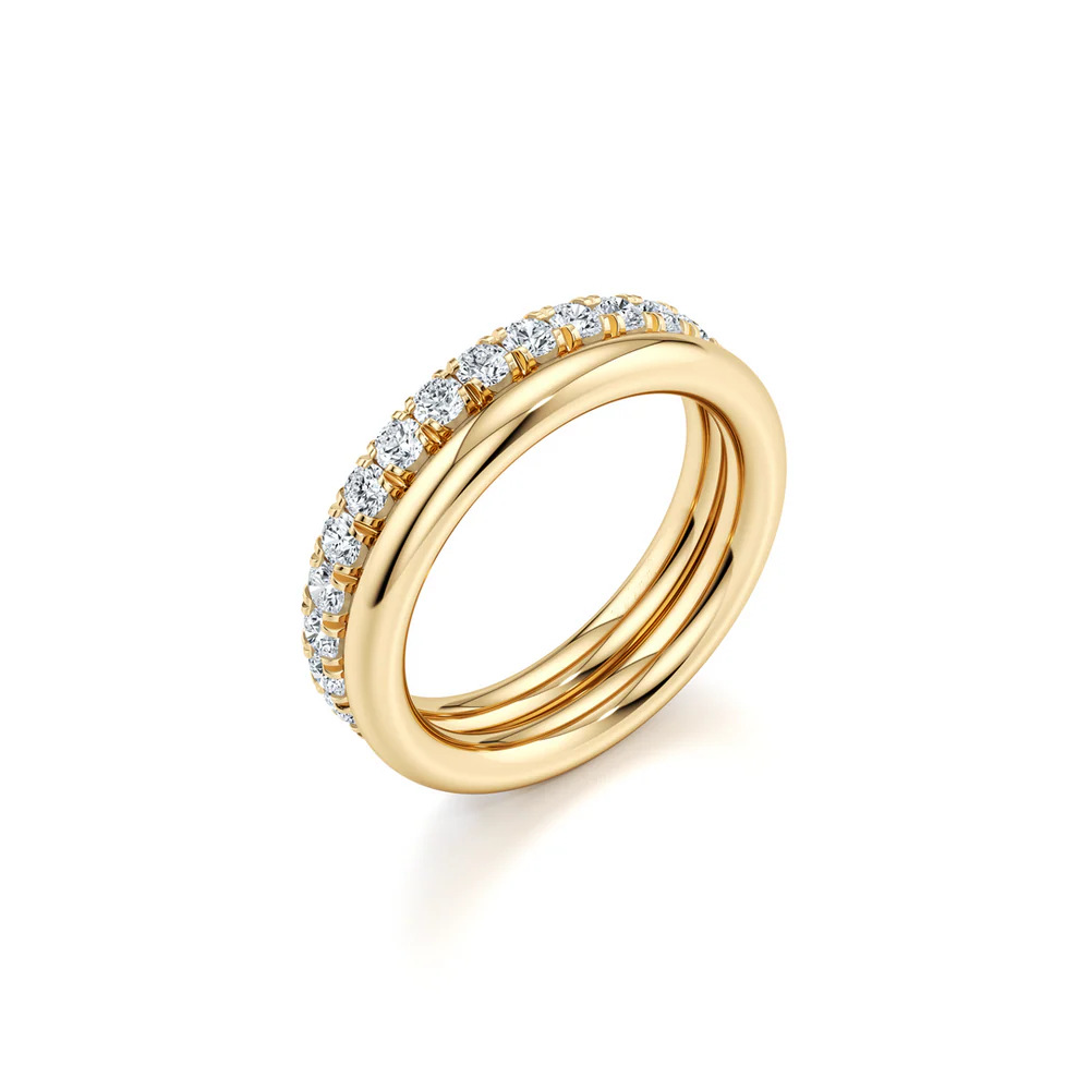 Moissanite Row Ring, 925 Sterling Silver Gold Plated Eternity Band Stackable Ring — detail 5