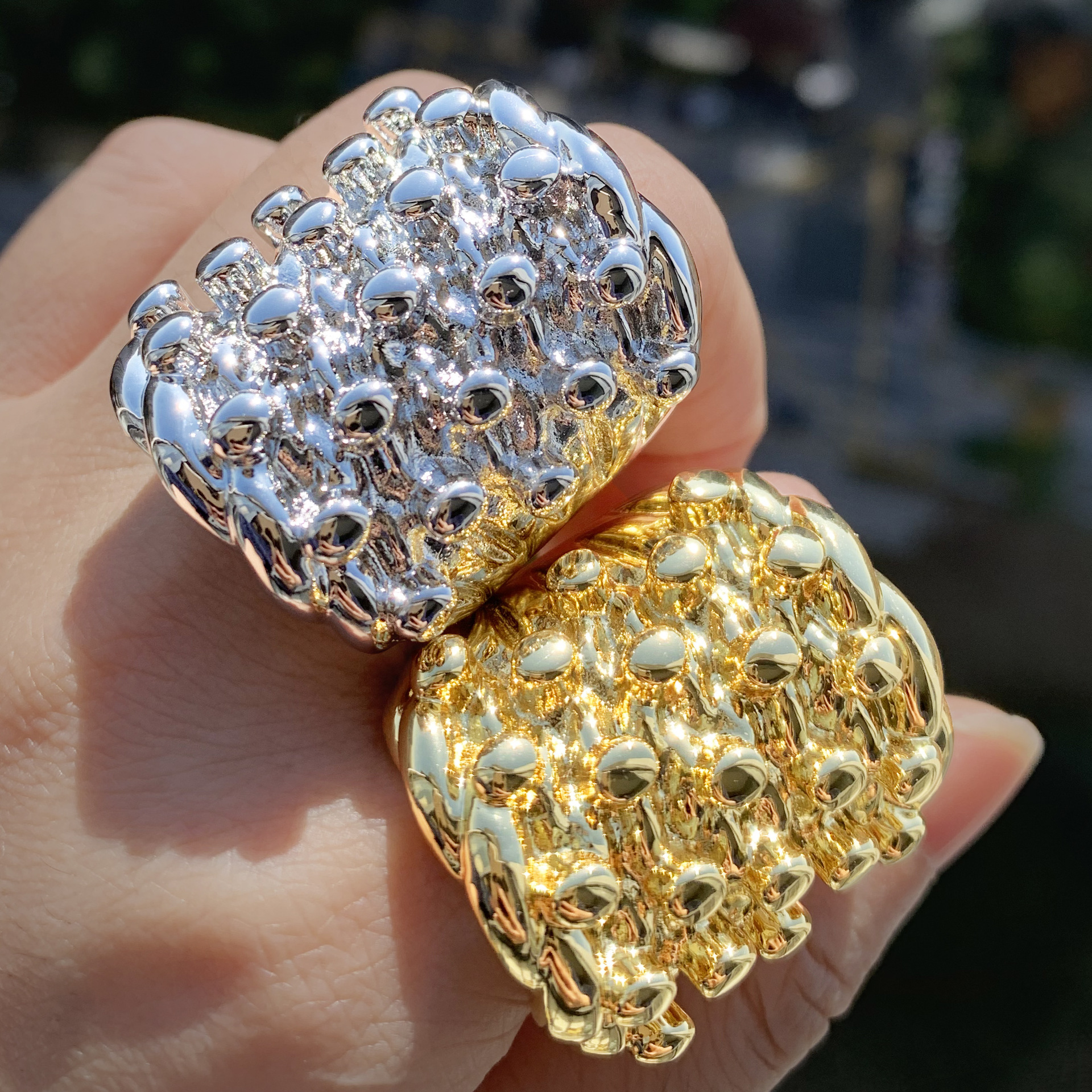 Iced Out Lava Texture Wide Band Ring Hip Hop Cubic Zirconia Ring For Men — detail 7