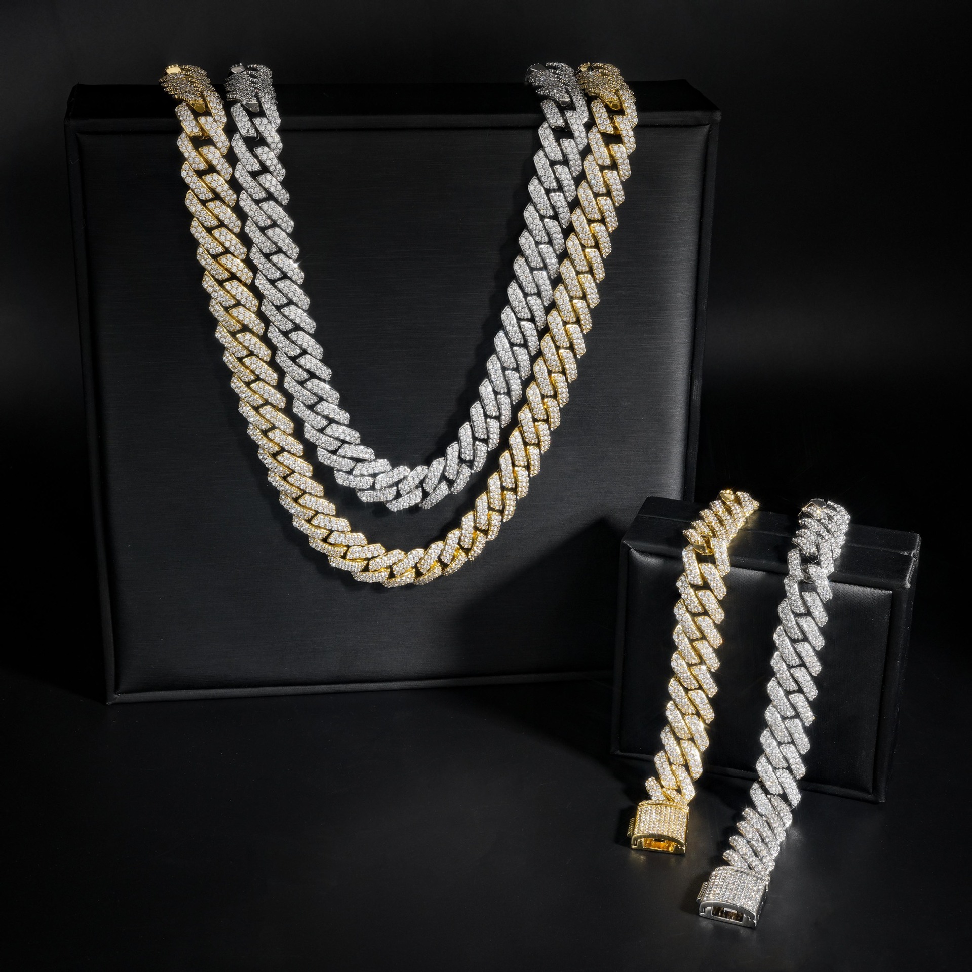 AODHY 8–15mm Double-Row Diamond-Shaped Iced-Out Cuban Link Necklace & Bracelet — detail 15