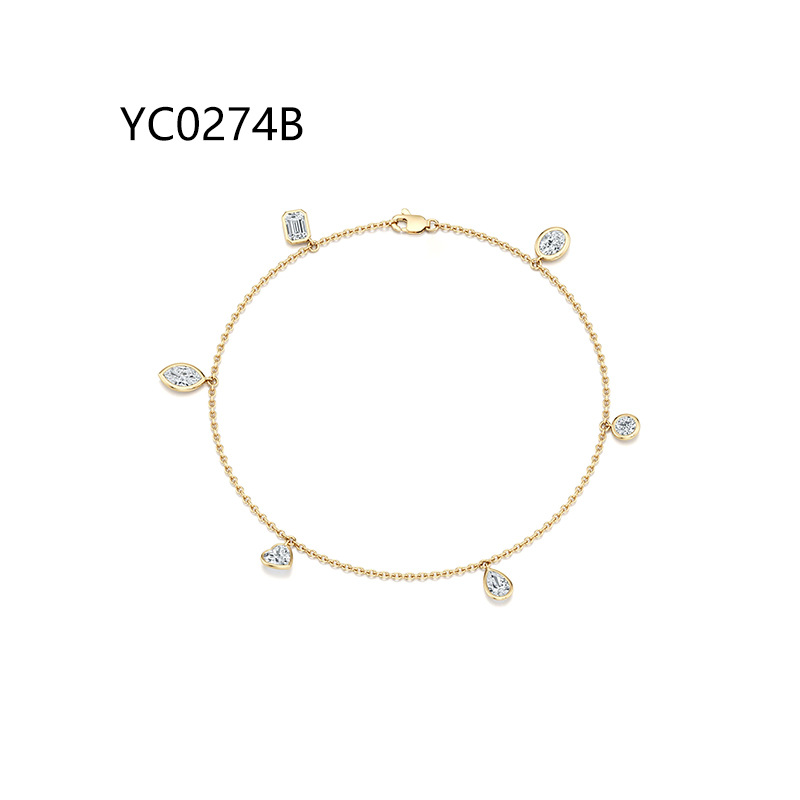 Six-stone mixed-shape bracelet (50 points per stone) · S925 Silver/Moissanite/16+2cm