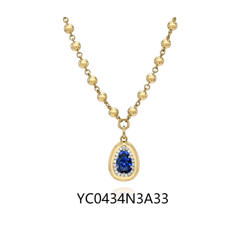 7×11mm cultured sapphire (royal blue) · S925 silver / with chain (40+5cm)