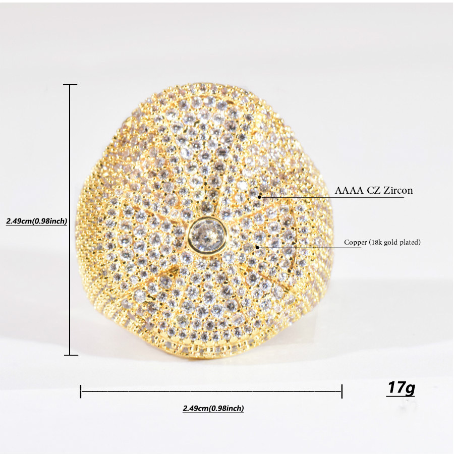 Iced Out Cross Wheel Hip Hop Ring, Full Pave Cubic Zirconia Mens Statement Ring — detail 4