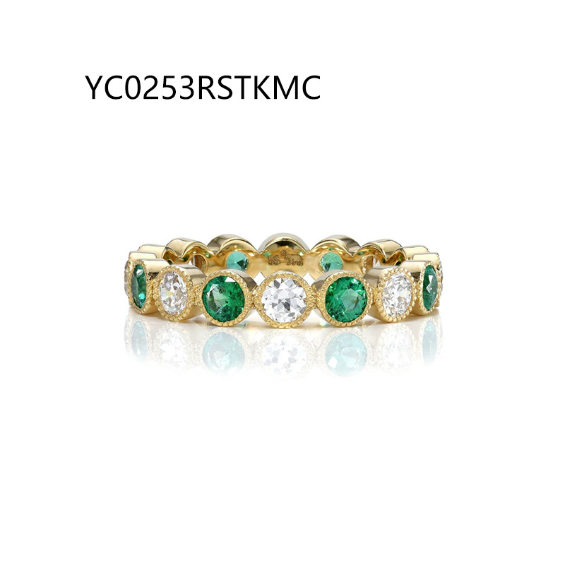 Cultured Emerald (Yttrium Aluminum Garnet) + Moissanite Ring