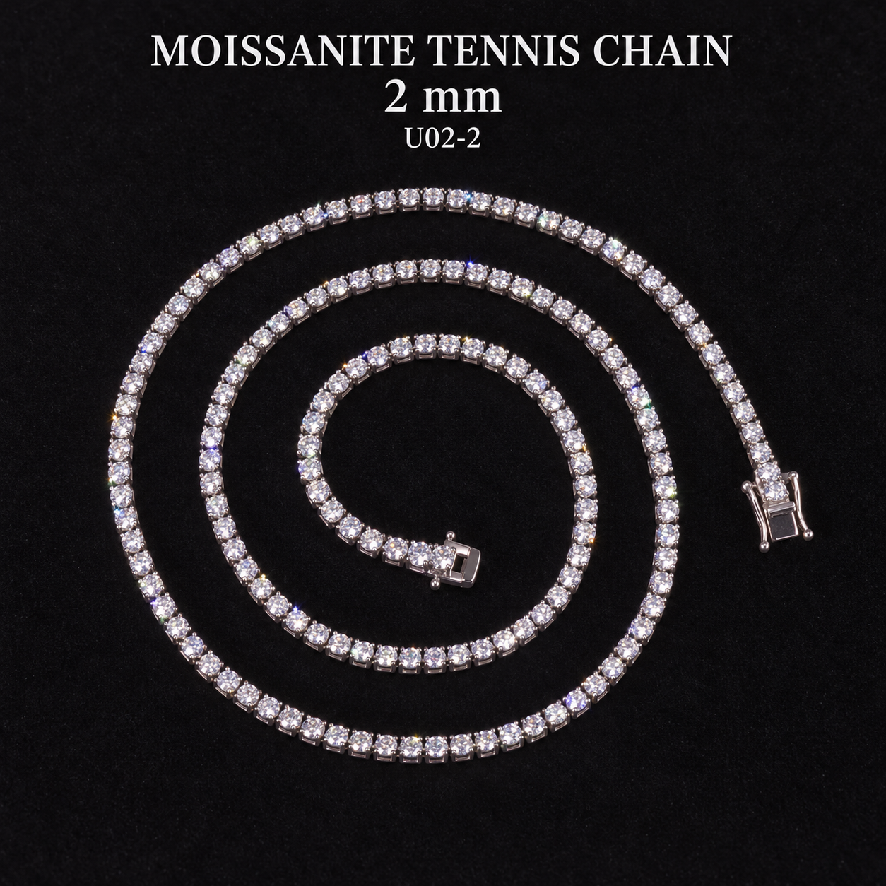 Aodhy S925 Sterling Silver Round Moissanite Tennis Chain — U02N — detail 14