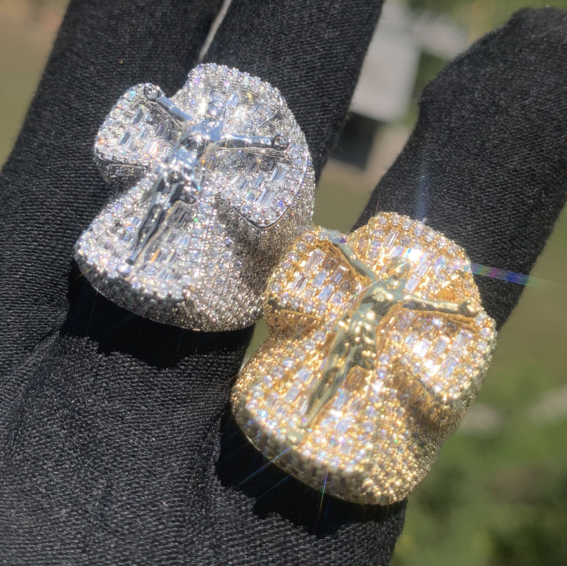 Iced Out Double Layer Cross Jesus Ring Full Paved Cubic Zirconia Hip Hop Mens Statement Ring — detail 6