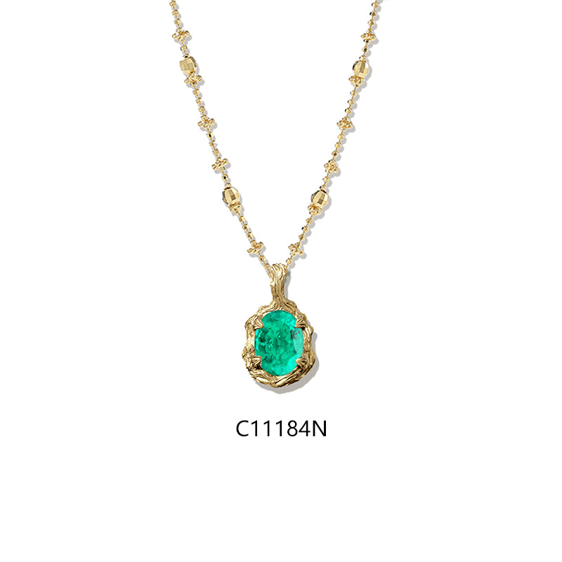 Vintage Lab Grown Gemstone Pendant Necklace, 925 Sterling Silver 18K Gold Plated Fairy Chain Necklace for Women — detail 2