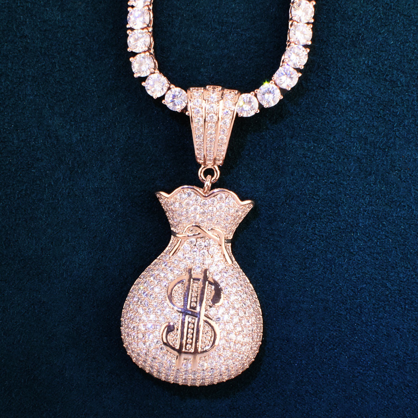 AODHY Hip Hop Money Bag Micro Paved Zirconia Copper Pendant Necklace Unisex Streetwear Jewelry