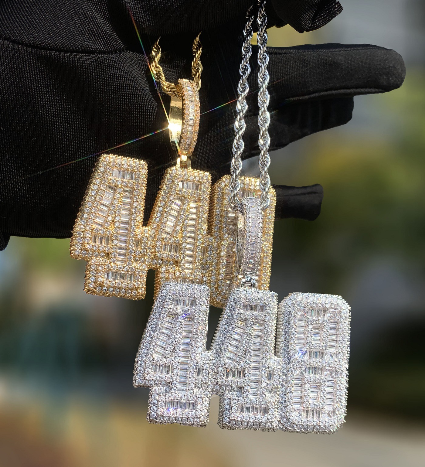 AODHY Hip Hop Number 448 Iced Out Micro Paved Zirconia Copper Pendant Necklace Unisex Streetwear Jewelry