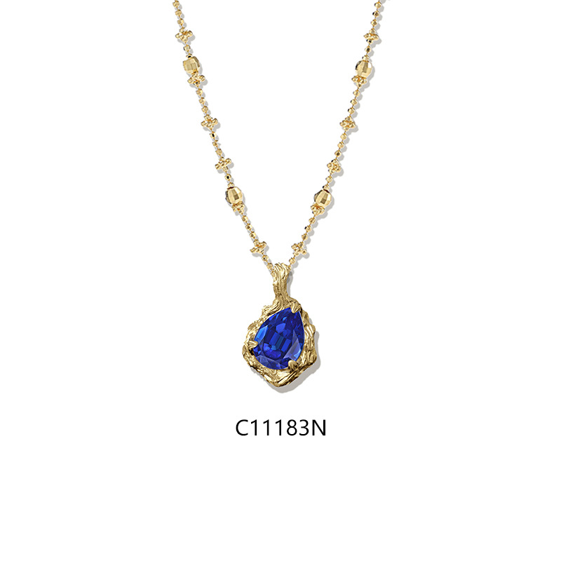 Vintage Lab Grown Gemstone Pendant Necklace, 925 Sterling Silver 18K Gold Plated Fairy Chain Necklace for Women — detail 7