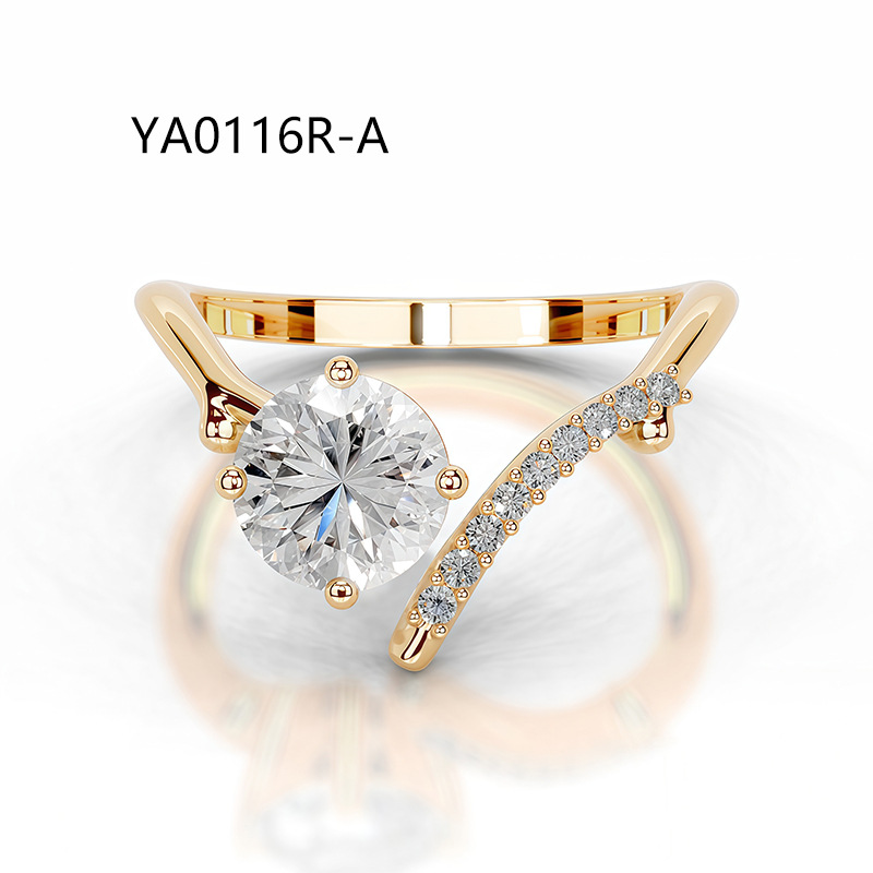 Stylish, open-design ring with a "quiet luxury" aesthetic—a trendy, cross-border fashion piece crafted from S925 sterling silver, gold-plated, and set with a moissanite stone. — detail 7