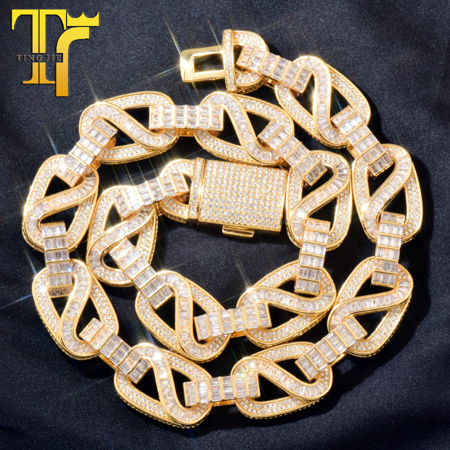 Unisex 18mm / 20mm Stone-Set Geometric Link Necklace & Bracelet — detail 3