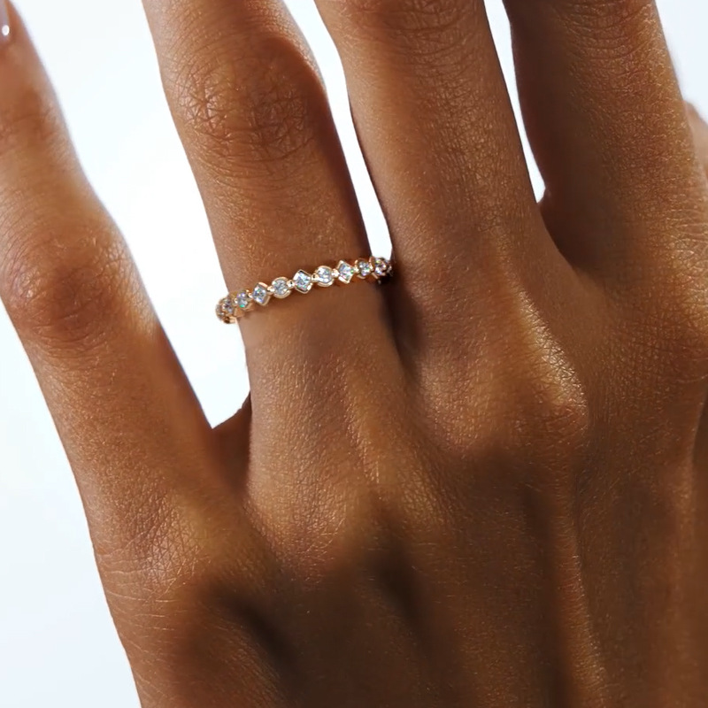 Princess & Round Moissanite Eternity Band Ring, S925 Sterling Silver 18K Gold Plated — detail 2