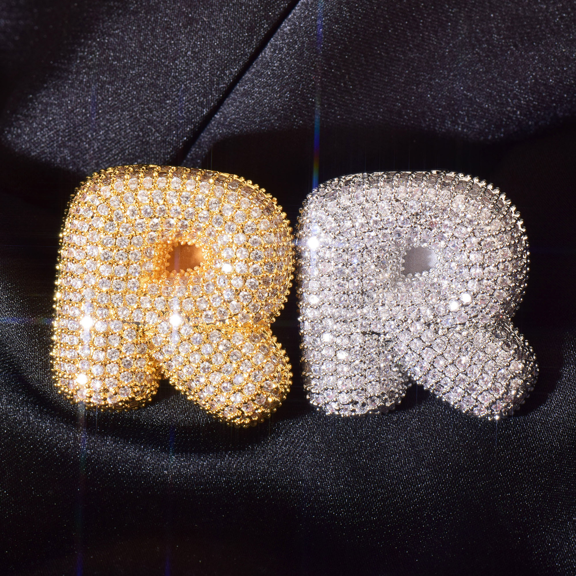 Iced Out 26 Letter Ring, Hip Hop Adjustable CZ Initial Ring Unisex — detail 4