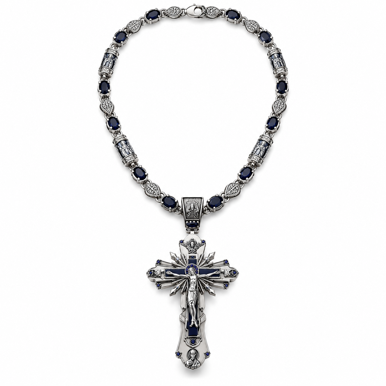 Silver-Tone / Blue-Purple Stone Crucifix · 6mm / 20 Inches