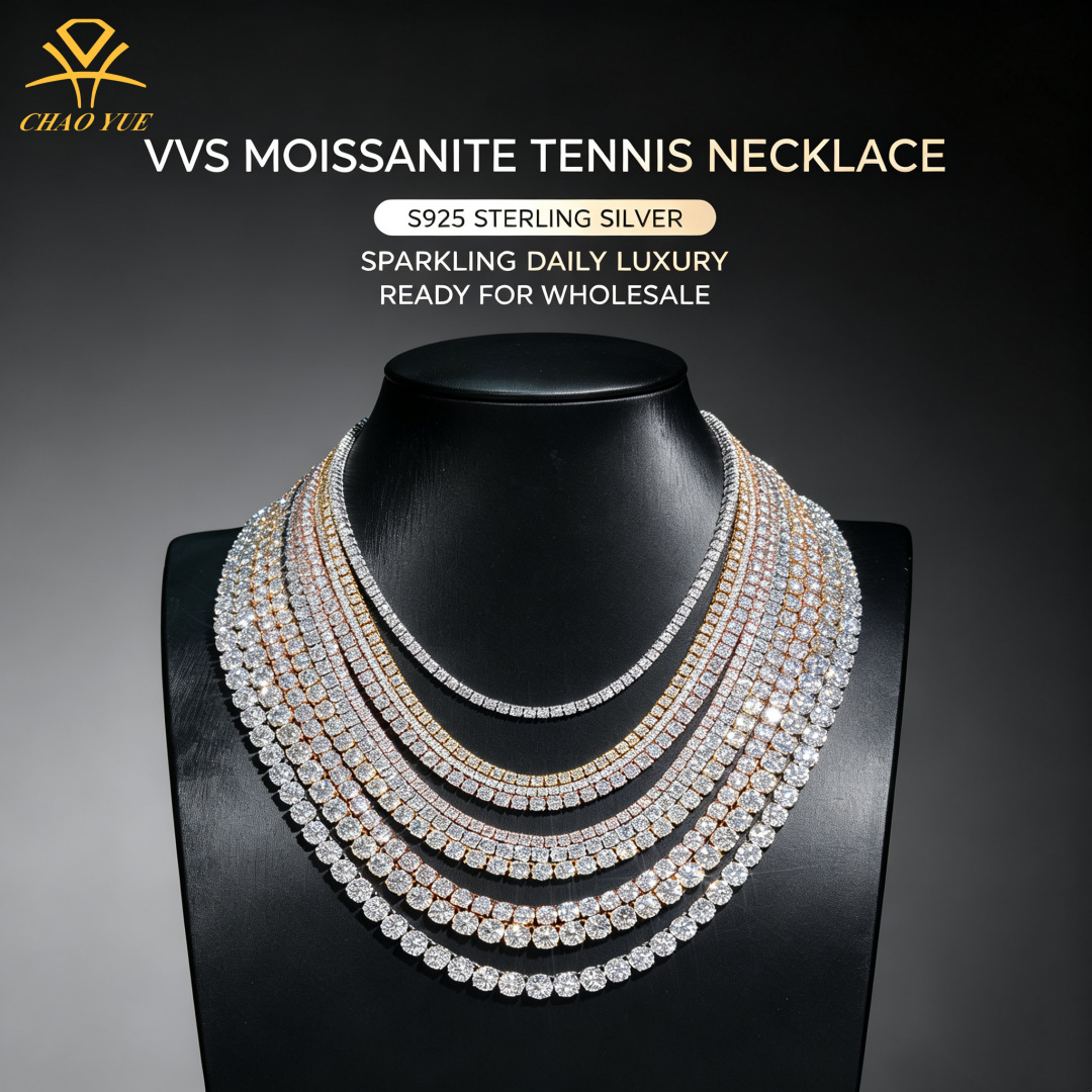 S925 Silver Tennis Necklace/Bracelet with VVS-Grade Moissanite (2.0–10.0 mm) – Hip-Hop Style