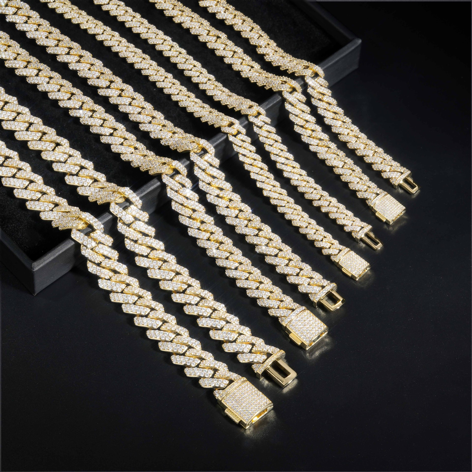 AODHY 8–15mm Double-Row Diamond-Shaped Iced-Out Cuban Link Necklace & Bracelet — detail 22
