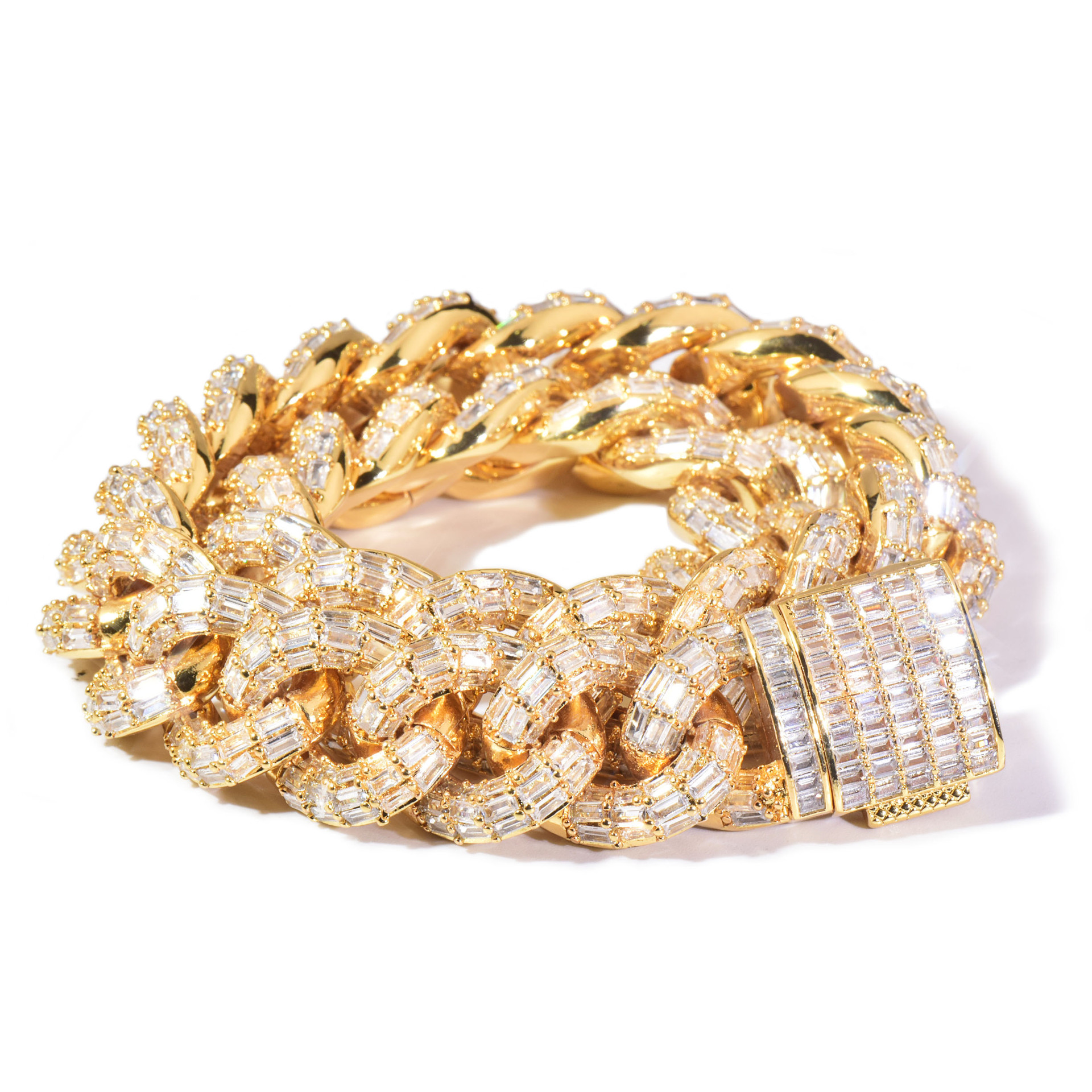 Unisex 21mm Stone-Set Cuban Link Necklace & Bracelet