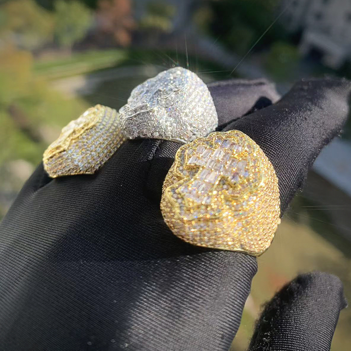 Iced Out Cross Dome Ring Full Paved Cubic Zirconia Hip Hop Statement Ring — detail 1