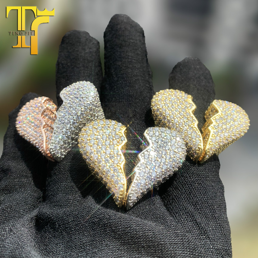Broken Heart Iced Out CZ Ring, Hip Hop Couple Statement Ring