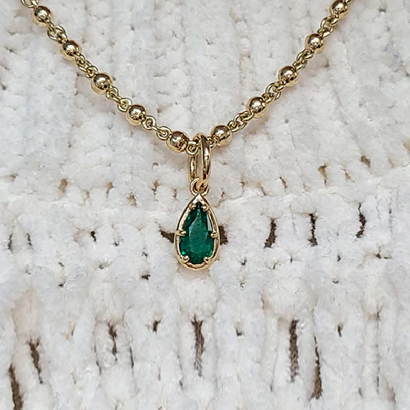 Octagon Cut Gemstone Pendant Necklace, S925 Sterling Silver 18K Gold Plated, Lab Grown Gem Beaded Chain Necklace — detail 3
