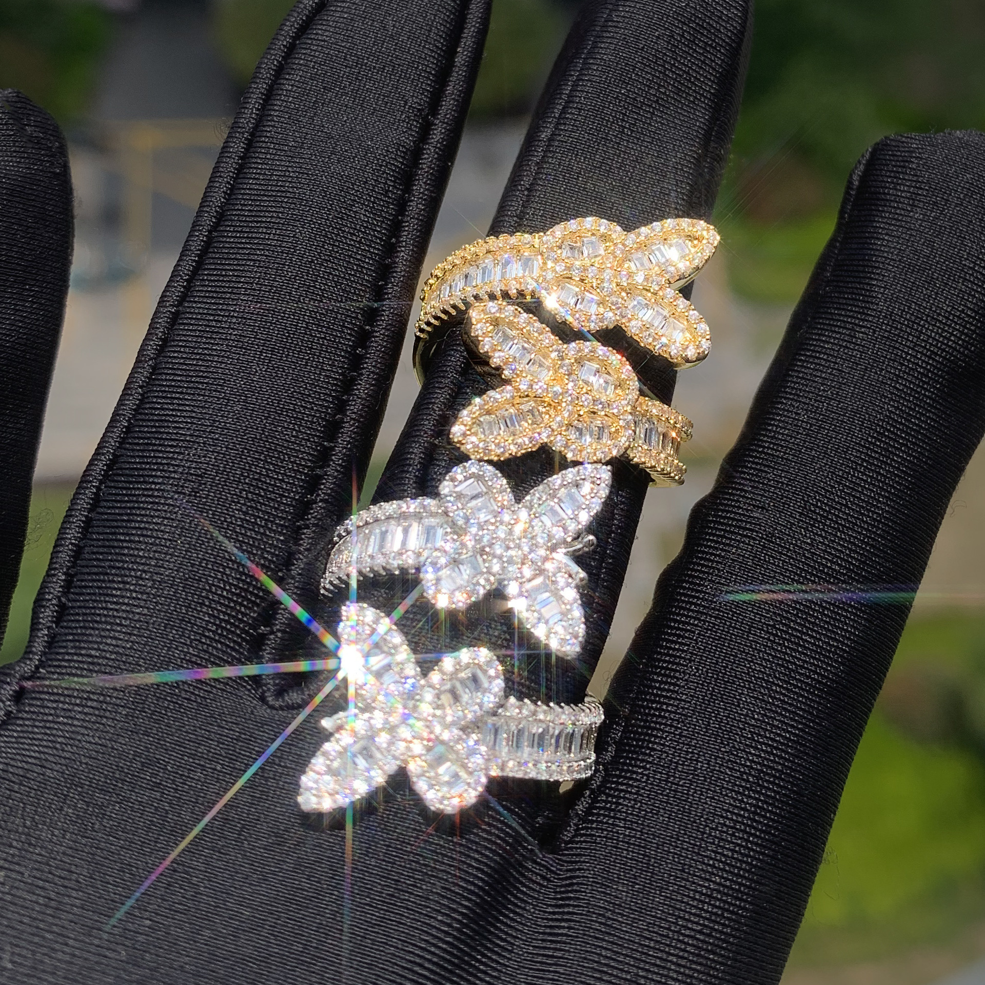 Iced Out Double Butterfly Hip Hop Ring For Couple Unisex — detail 4