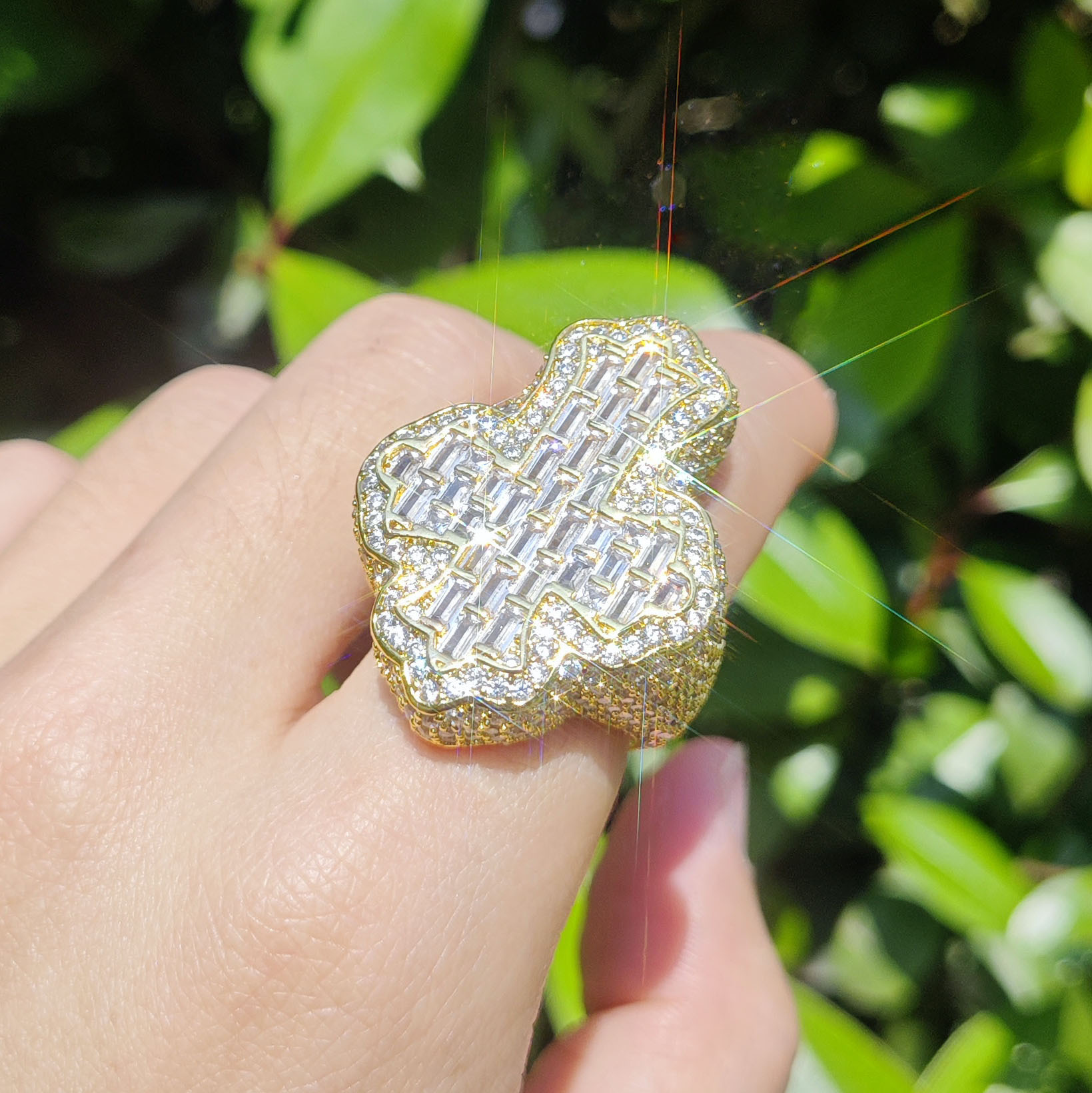 Iced Out Cross Ring Baguette Cubic Zirconia Hip Hop Statement Ring Unisex — detail 6
