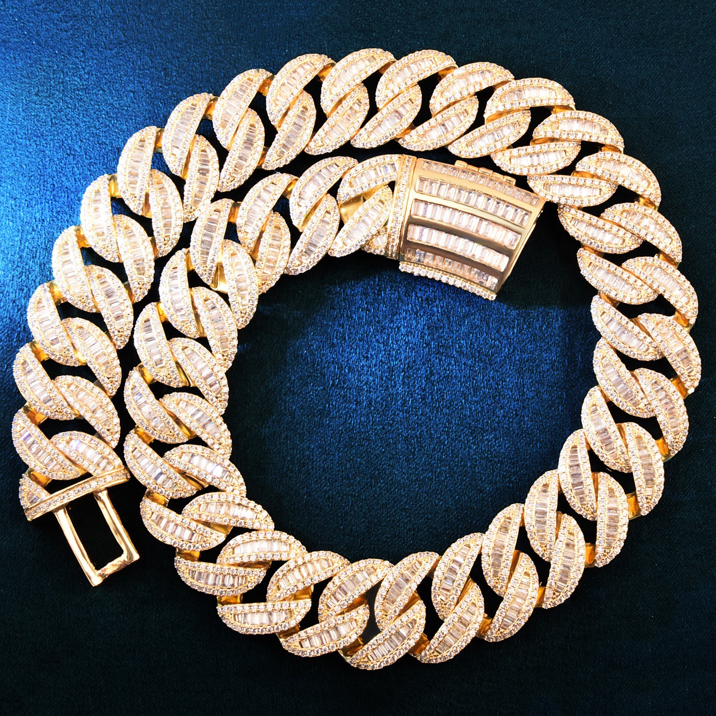 Unisex 20mm Stone-Set Cuban Link Necklace & Bracelet