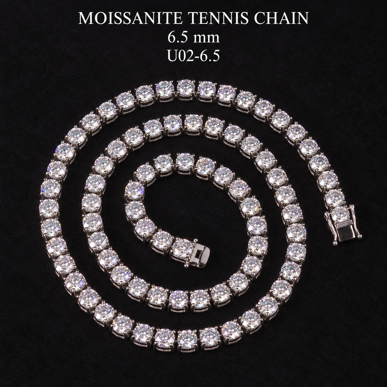 Aodhy S925 Sterling Silver Round Moissanite Tennis Chain — U02N — detail 19