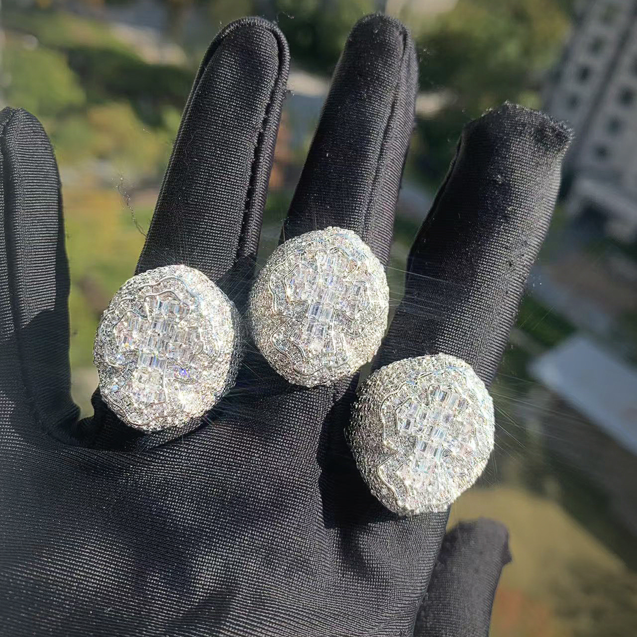Iced Out Cross Dome Ring Full Paved Cubic Zirconia Hip Hop Statement Ring — detail 2