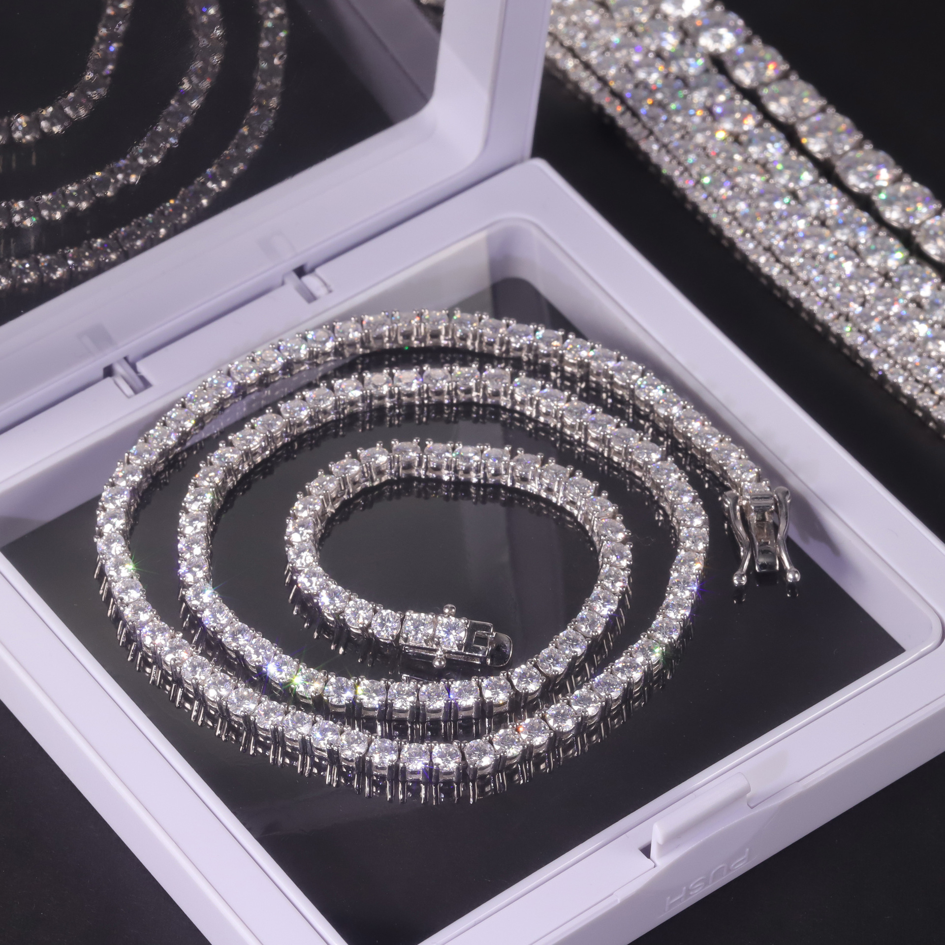 Aodhy S925 Sterling Silver Round Moissanite Tennis Chain — U02N — detail 8