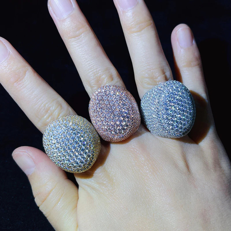 Iced Out Oval Dome Ring Full Paved Cubic Zirconia Hip Hop Chunky Statement Ring — detail 4