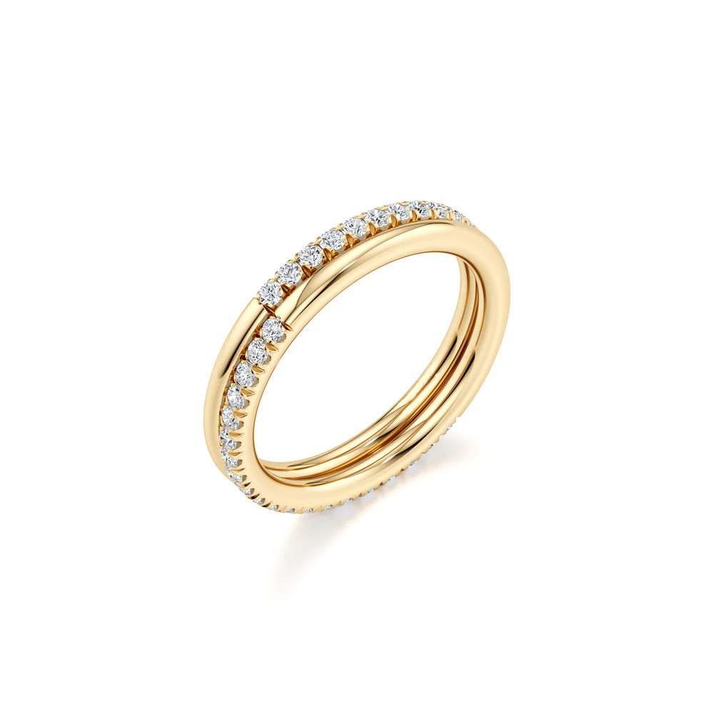 Moissanite Row Ring, 925 Sterling Silver Gold Plated Eternity Band Stackable Ring — detail 6