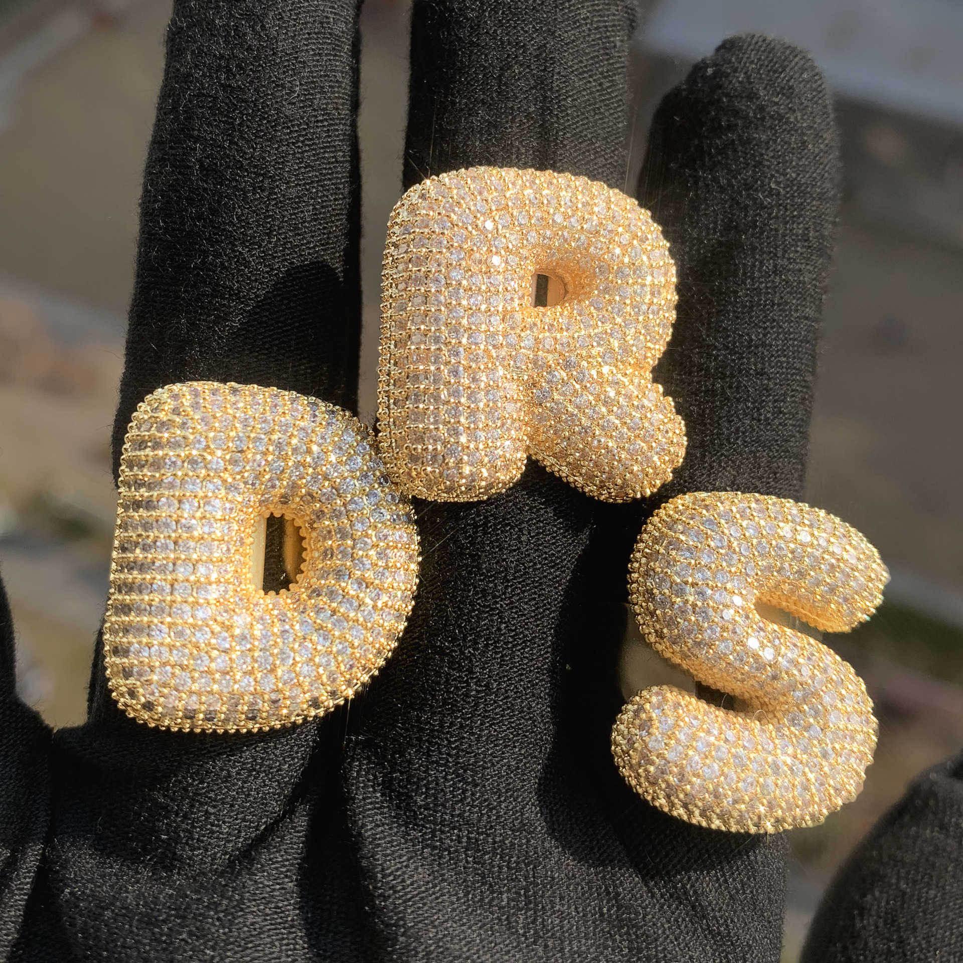 Iced Out 26 Letter Ring, Hip Hop Adjustable CZ Initial Ring Unisex — detail 2