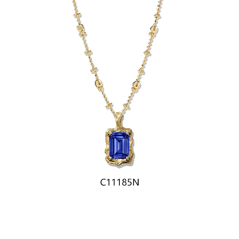 Vintage Lab Grown Gemstone Pendant Necklace, 925 Sterling Silver 18K Gold Plated Fairy Chain Necklace for Women — detail 8