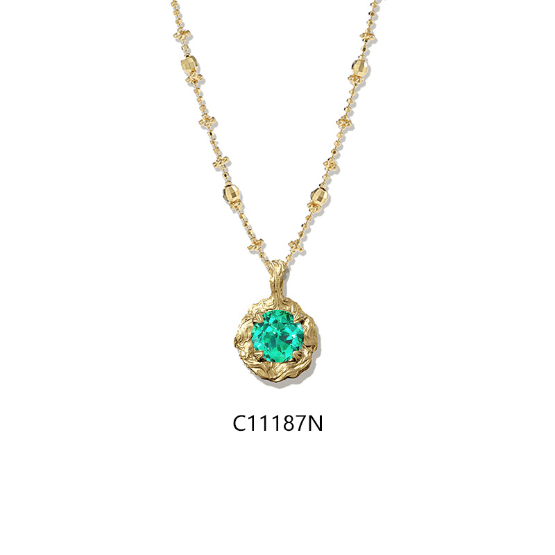 Vintage Lab Grown Gemstone Pendant Necklace, 925 Sterling Silver 18K Gold Plated Fairy Chain Necklace for Women — detail 6