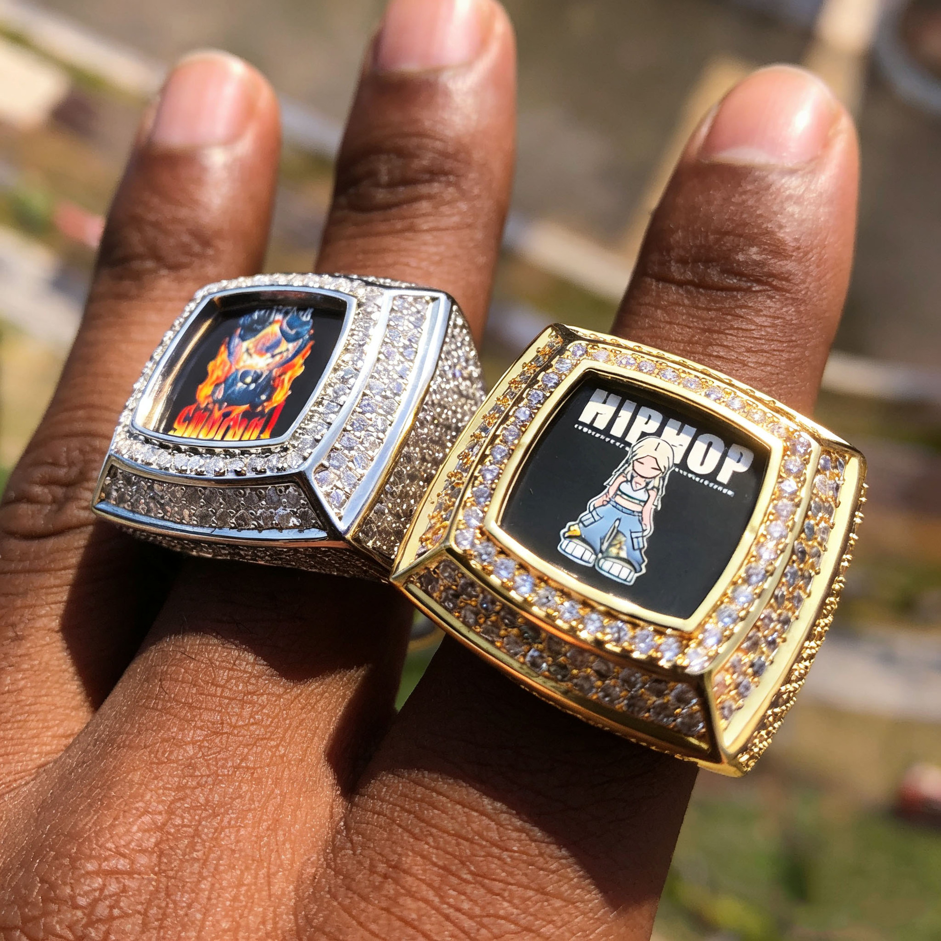 Custom Square Photo Iced Out Ring, Hip Hop Cubic Zirconia Ring For Men Women — detail 3
