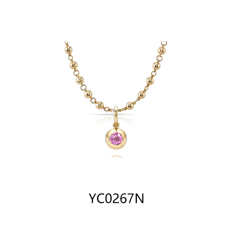 18K gold plated + 6.5mm pink moissanite · S925 silver / with chain (40+5cm)