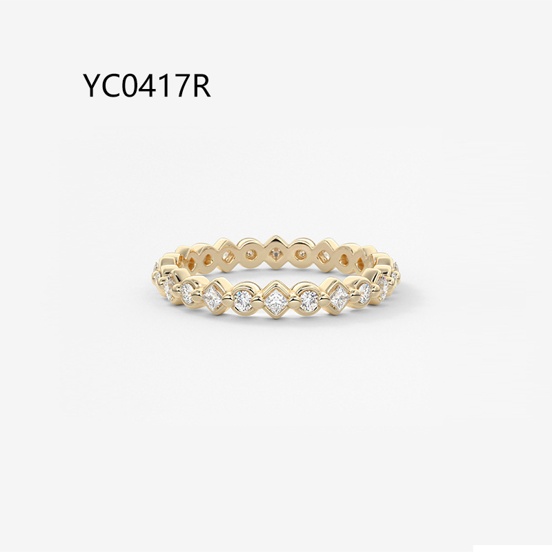 18K gold plated + princess cut + round moissanite (D-E ultra-white)